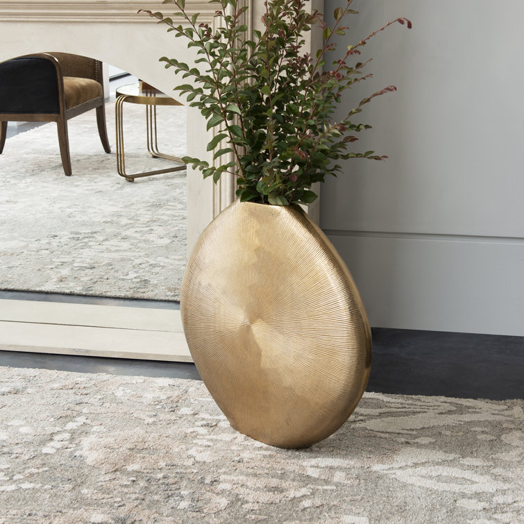 Gretchen 23" Ribbed Gold Aluminum Floor Vase