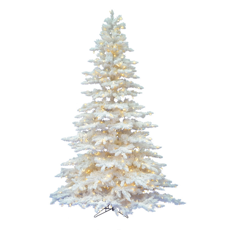 7.5' Flocked White Spruce Christmas Tree with Warm White LED Lights