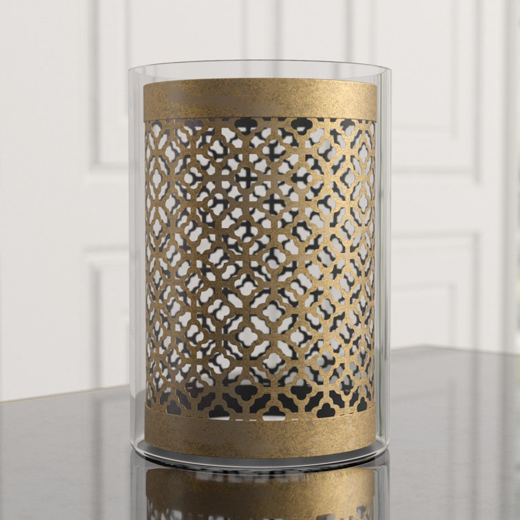 Gold and Glass Contemporary Hurricane Candleholder