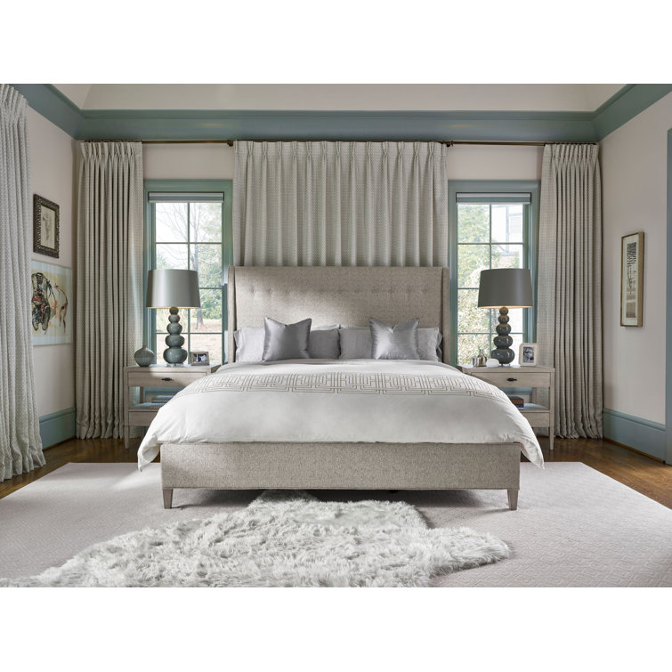 Beige King Upholstered Panel Bed with Tufted Headboard