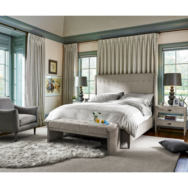 Beige King Upholstered Panel Bed with Tufted Headboard