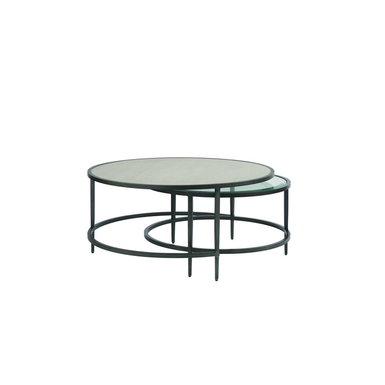 Beige Round Metal and Glass Transitional Coffee Table