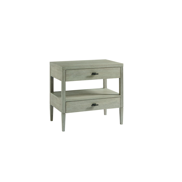 Gray Wood 2-Drawer Nightstand with Open Shelf