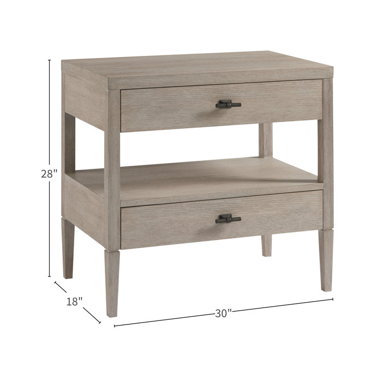 Gray Wood 2-Drawer Nightstand with Open Shelf