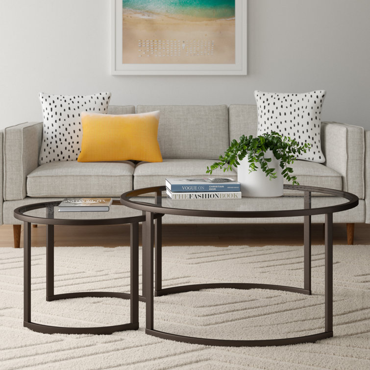 Eclipse 36" Blackened Bronze Metal & Glass Round Nesting Coffee Tables