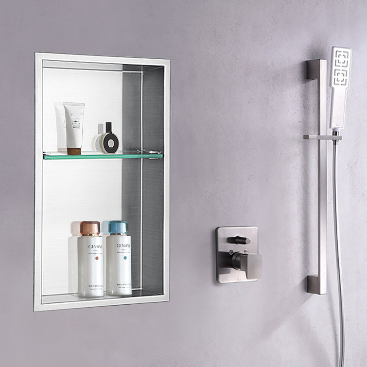 Stainless Steel Shower Niche with Glass Shelf