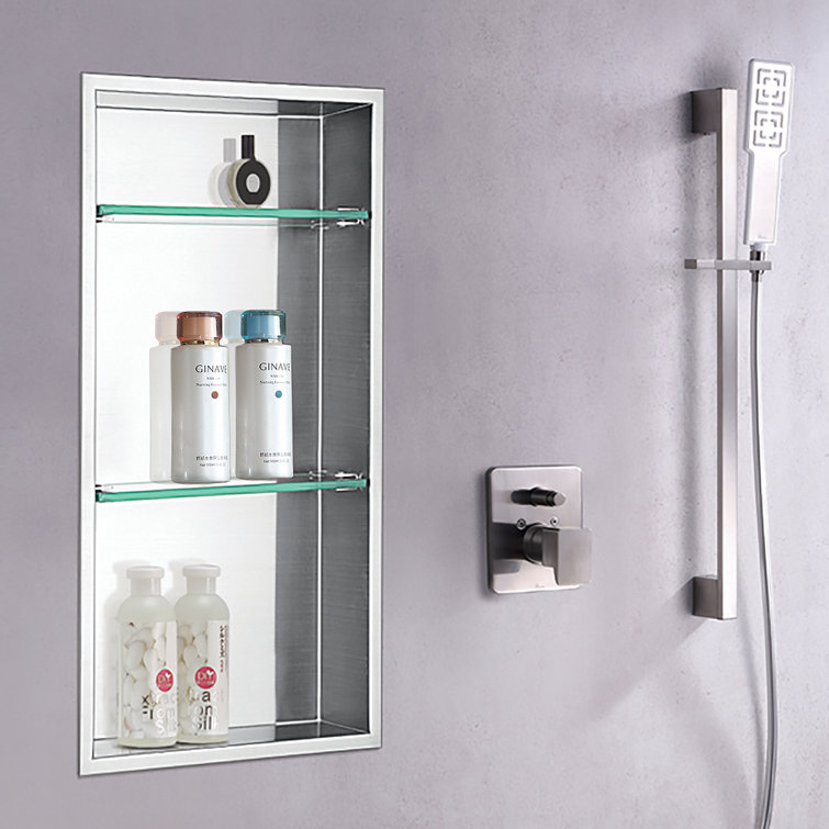Stainless Steel Shower Niche with Glass Shelves 36x14