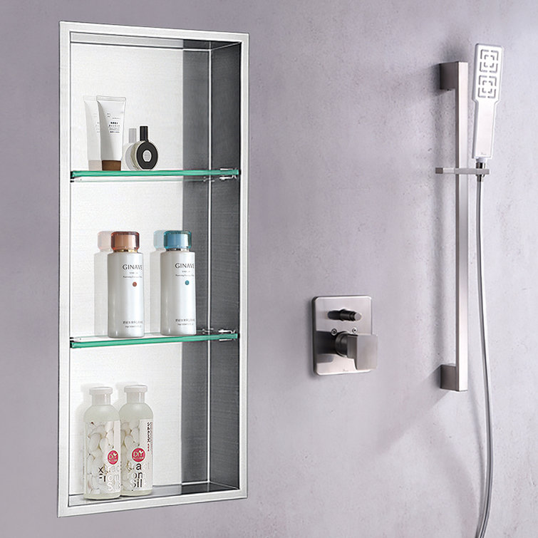 Stainless Steel Shower Niche with Glass Shelves