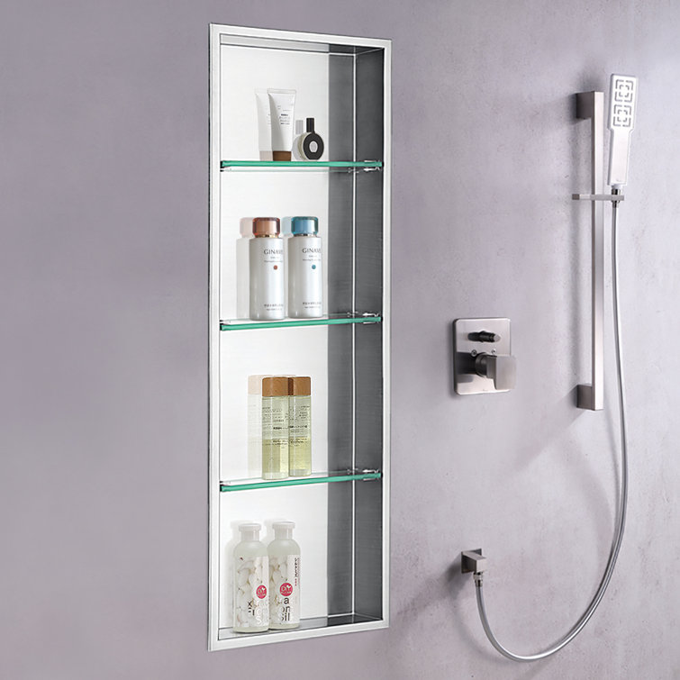 Stainless Steel 59" x 14" Shower Niche with Glass Shelves