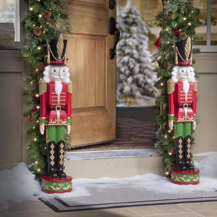 37-Inch Red and Green Resin Christmas Nutcracker Statue