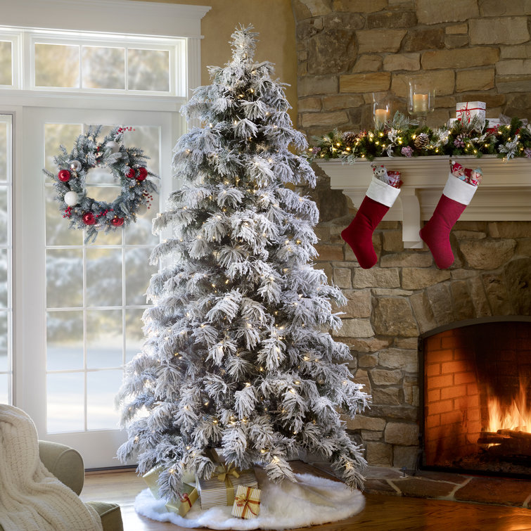 7.5 Ft Pre-Lit Snowy Spruce Artificial Christmas Tree with Warm White Lights
