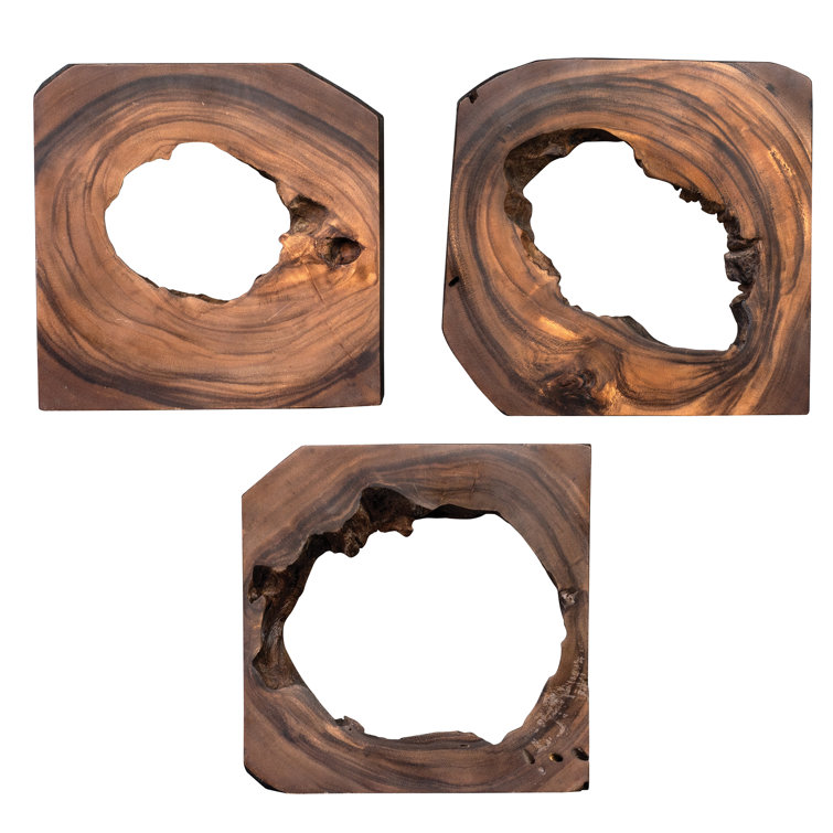 Adlai 12-Inch Brown Suar Wood Wall Art Set