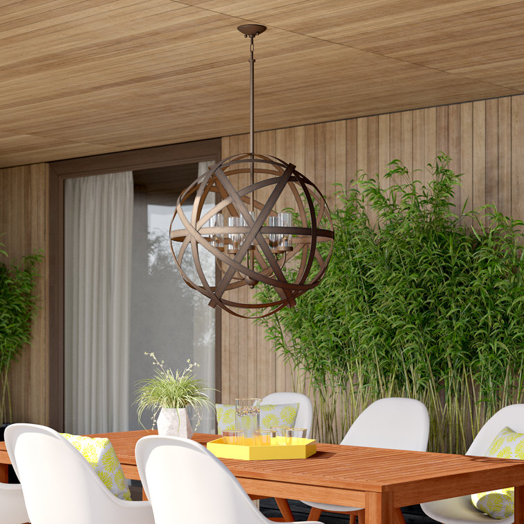 Carson Vintage Iron 5-Light Outdoor Globe Pendant with Clear Seedy Glass