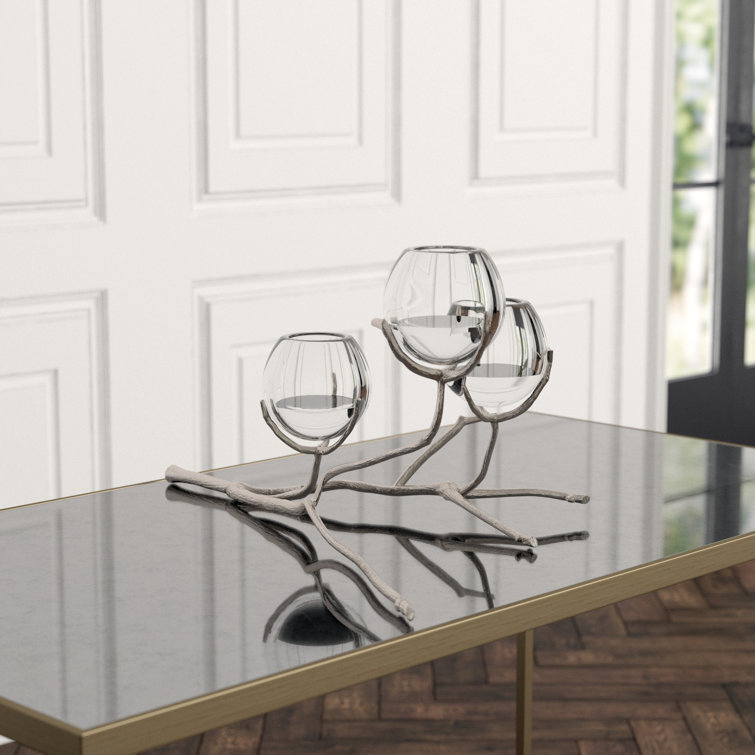 Nickel Finish Brass and Glass Coffee Table