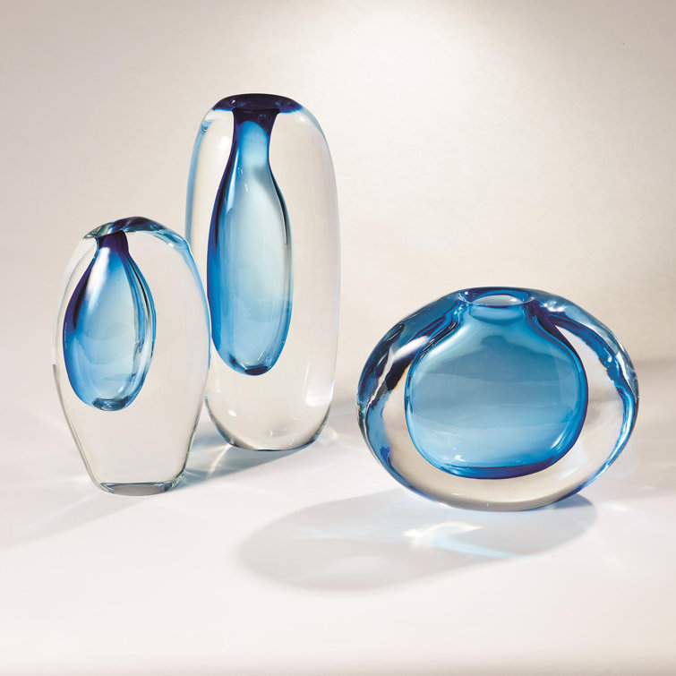 Light Blue Artisan Crafted Glass Decorative Table Vase