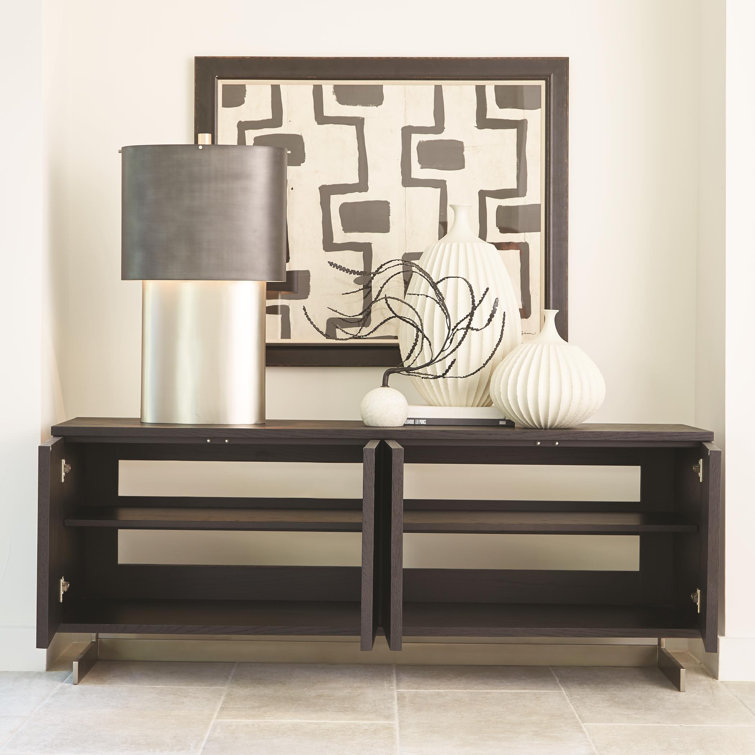 Cantilevered Black Oak and Nickel Media Cabinet