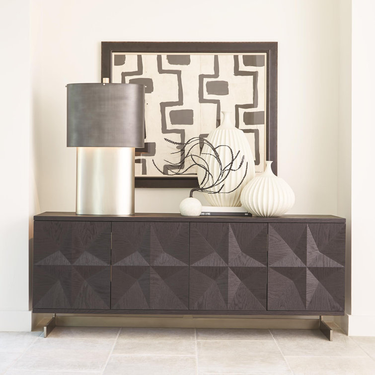 Cantilevered Black Oak and Nickel Media Cabinet
