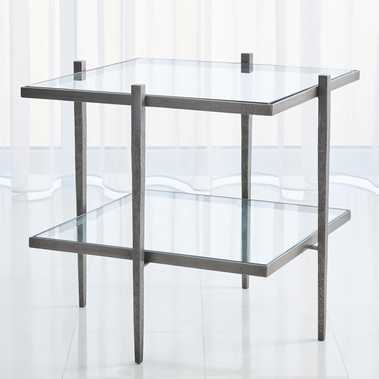 Laforge Natural Iron and Clear Glass Rectangular End Table