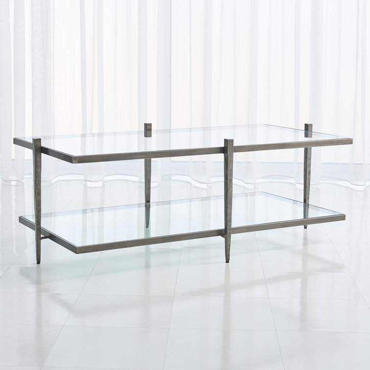 Laforge Natural Iron Rectangular Cocktail Table with Glass Shelf