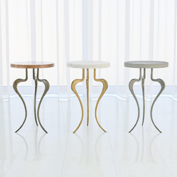 Antique Gold Round Metal and Stone Accent Table