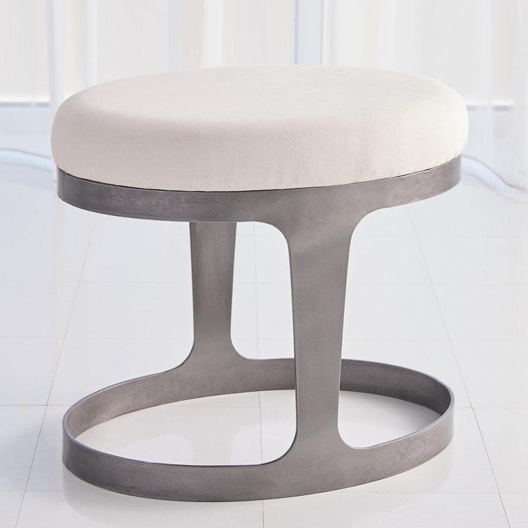 Oslo Drum-Style Stool with Gray Muslin Cushion in Iron