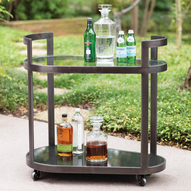 Regan Antique Gunmetal Oval Bar Cart with Storage
