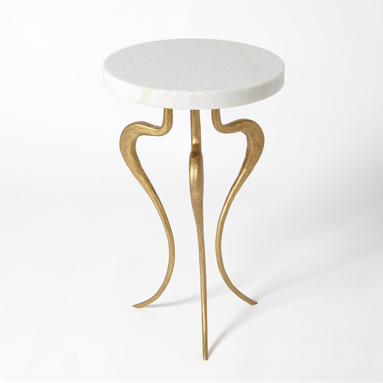 Antique Gold Round Metal and Stone Accent Table