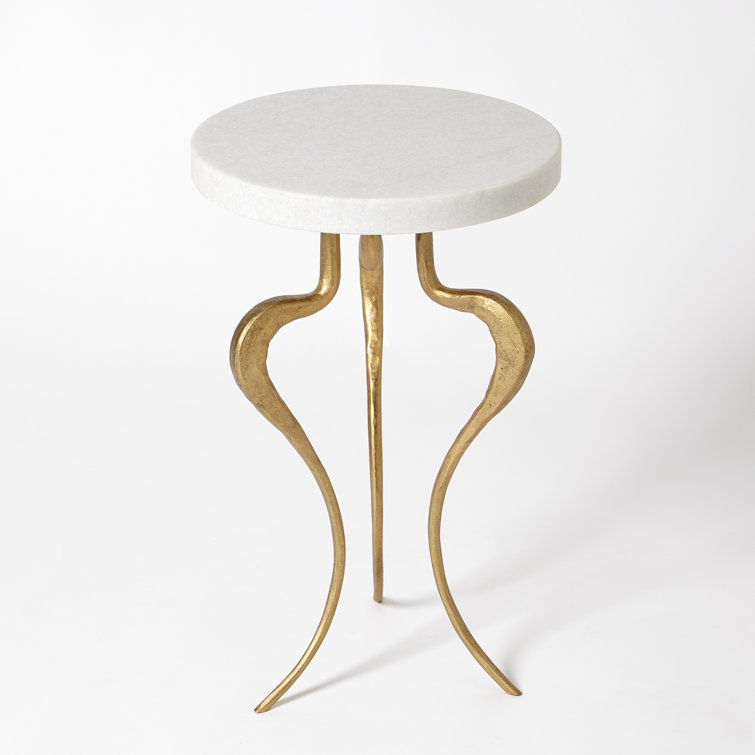 Antique Gold Round Metal and Stone Accent Table