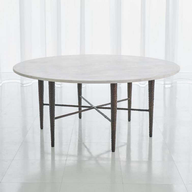 Round White Marble and Bronze Metal Coffee Table
