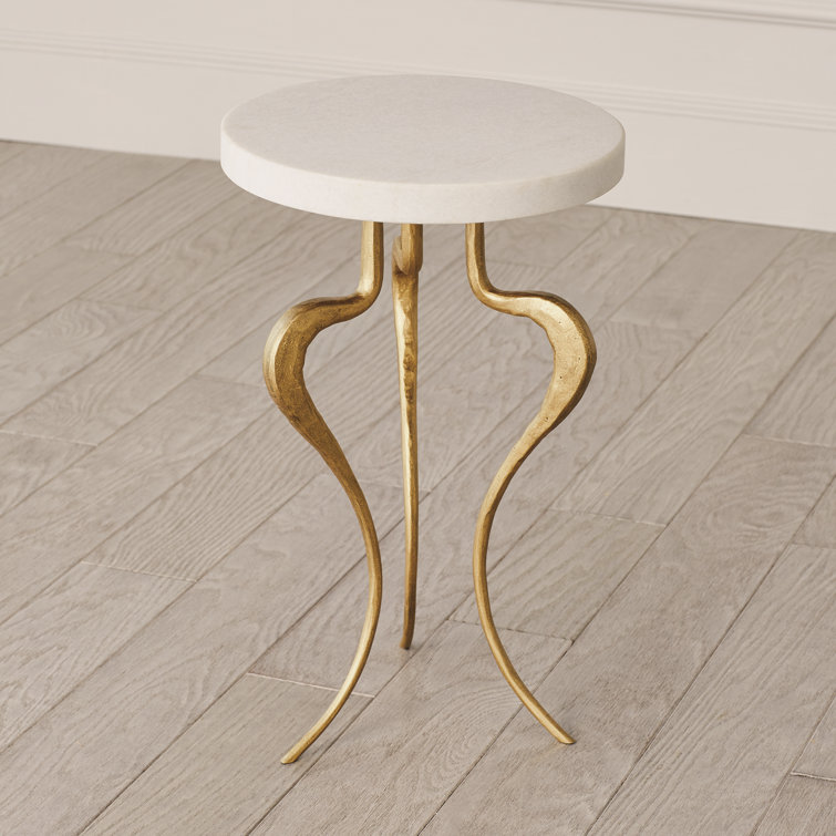 Antique Gold Round Metal and Stone Accent Table