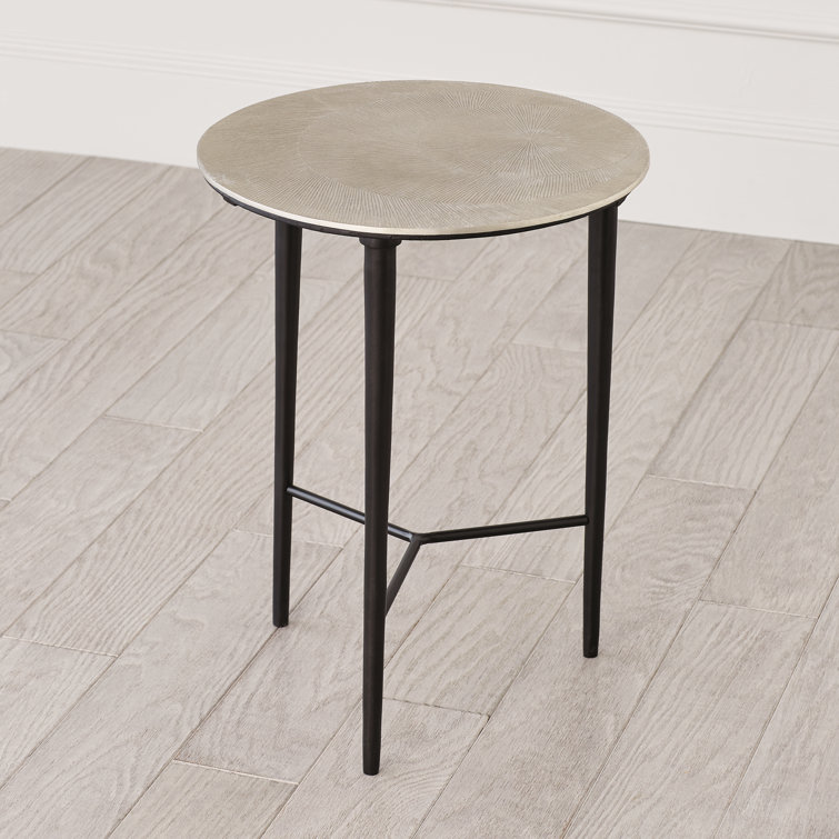 Antique Nickel Round Metal Accent Table, 16" Wide