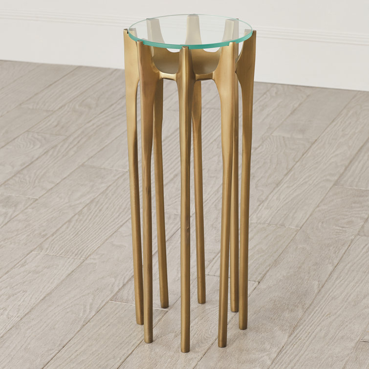 Aquilo Round Antique Brass Martini Table with Glass Inset
