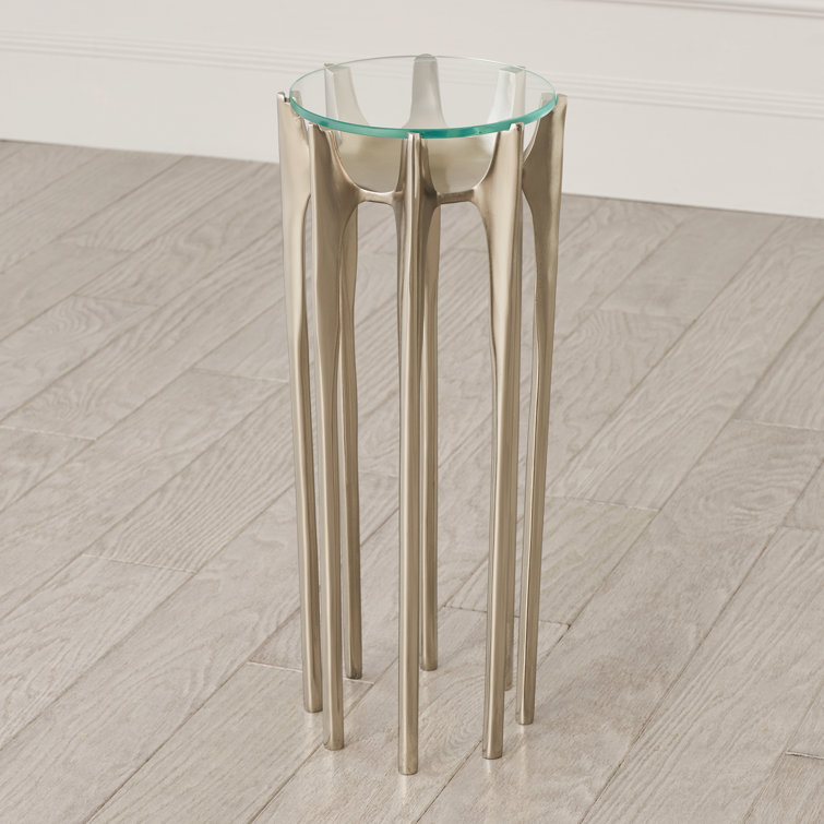 Antique Nickel Round Glass Top Accent Table