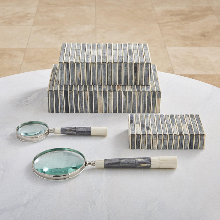 Grey and Ivory Bone Inlay Lidded MDF Box