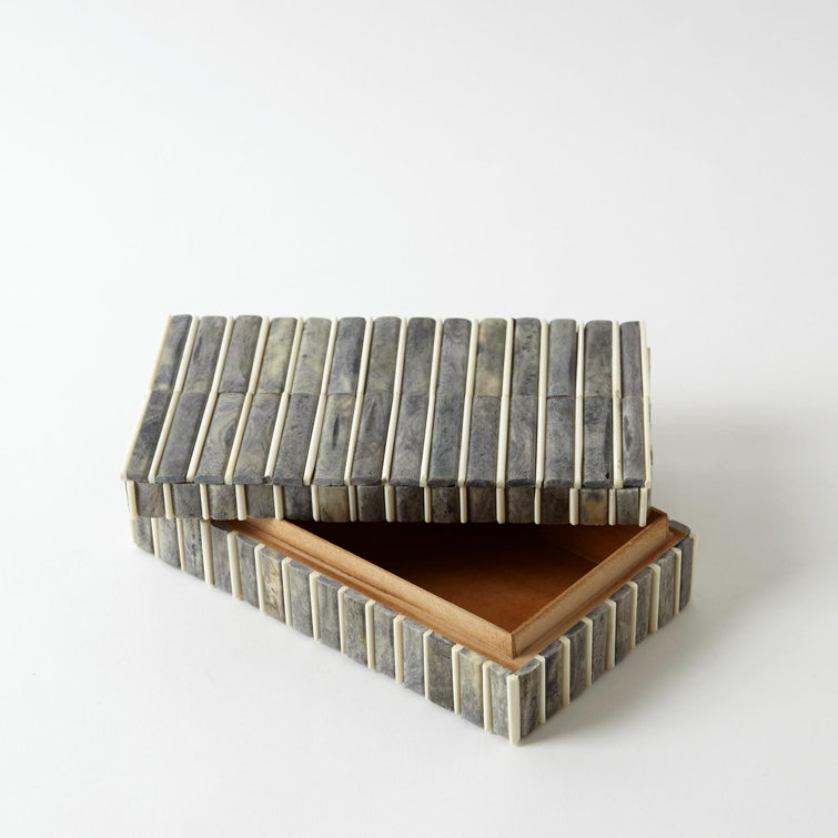 Grey and Ivory Bone Inlay Lidded MDF Box