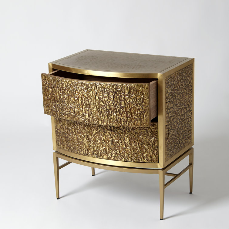 Crinkle Brass/Bronze 2-Drawer Bedside Chest