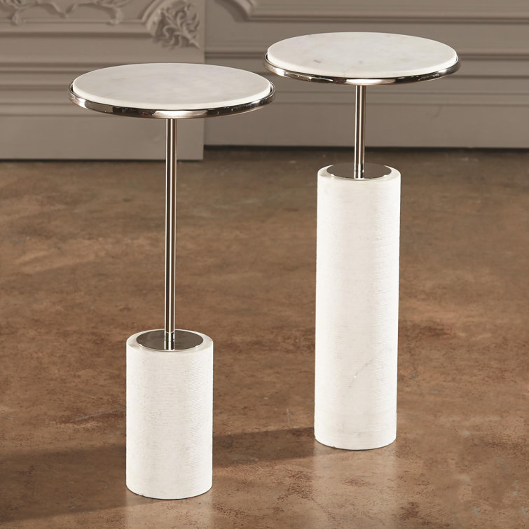 Global Views Round Stone and Metal Table with Nickel Finish