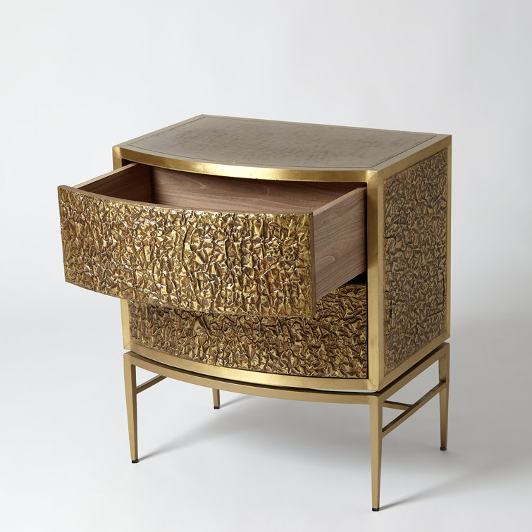 Crinkle Brass/Bronze 2-Drawer Bedside Chest