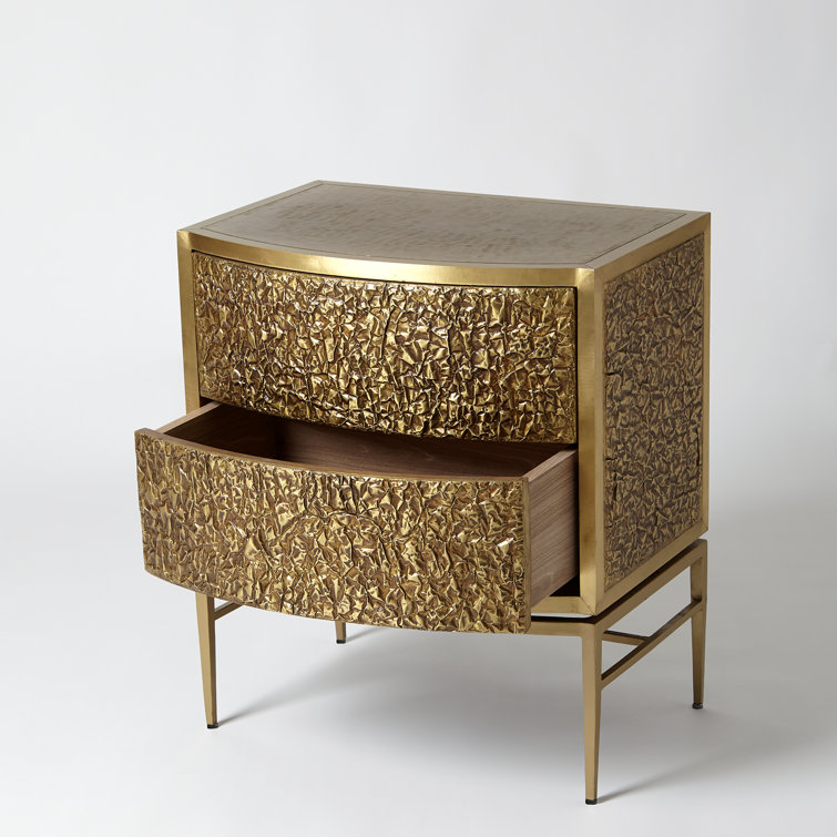 Crinkle Brass/Bronze 2-Drawer Bedside Chest