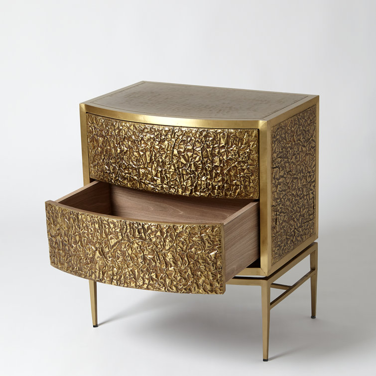 Crinkle Brass/Bronze 2-Drawer Bedside Chest