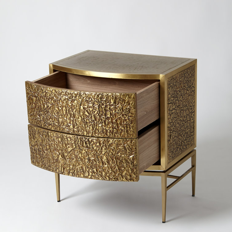 Crinkle Brass/Bronze 2-Drawer Bedside Chest