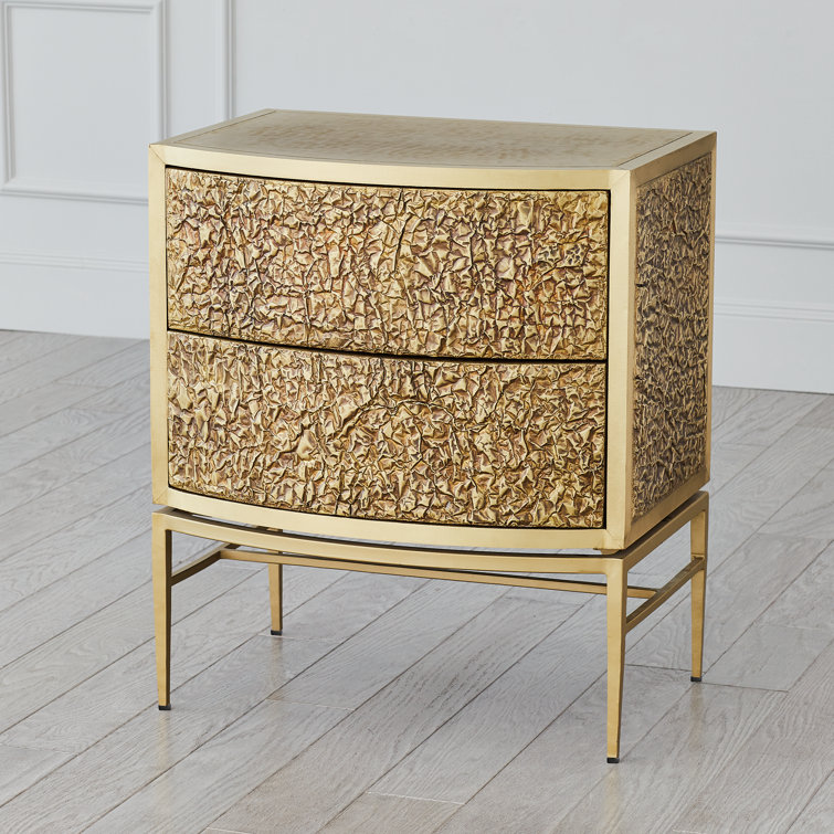 Crinkle Brass/Bronze 2-Drawer Bedside Chest