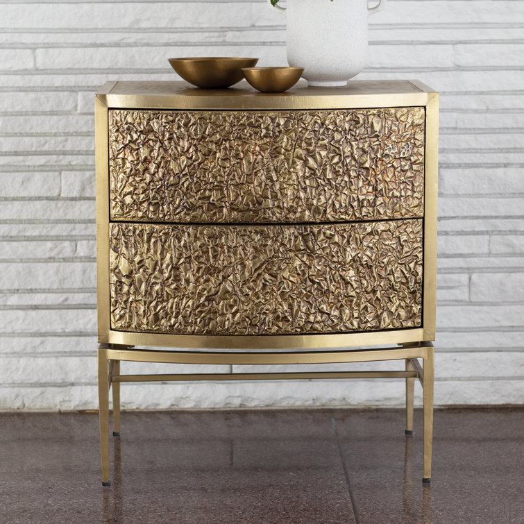 Crinkle Brass/Bronze 2-Drawer Bedside Chest
