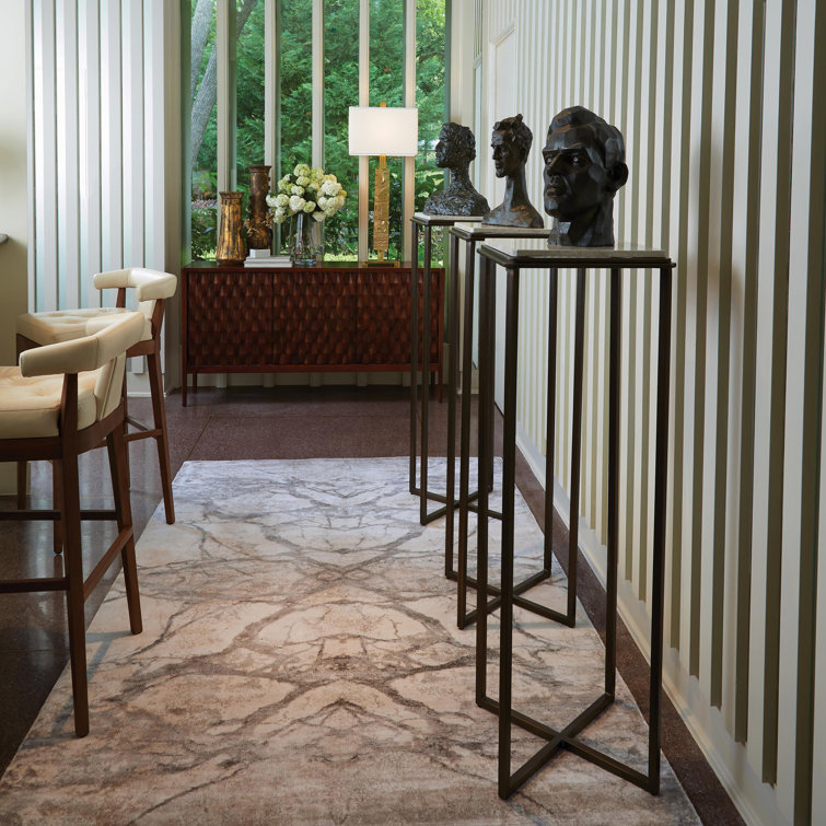 Ivory Leather and Walnut Bar Stool with Stainless Steel