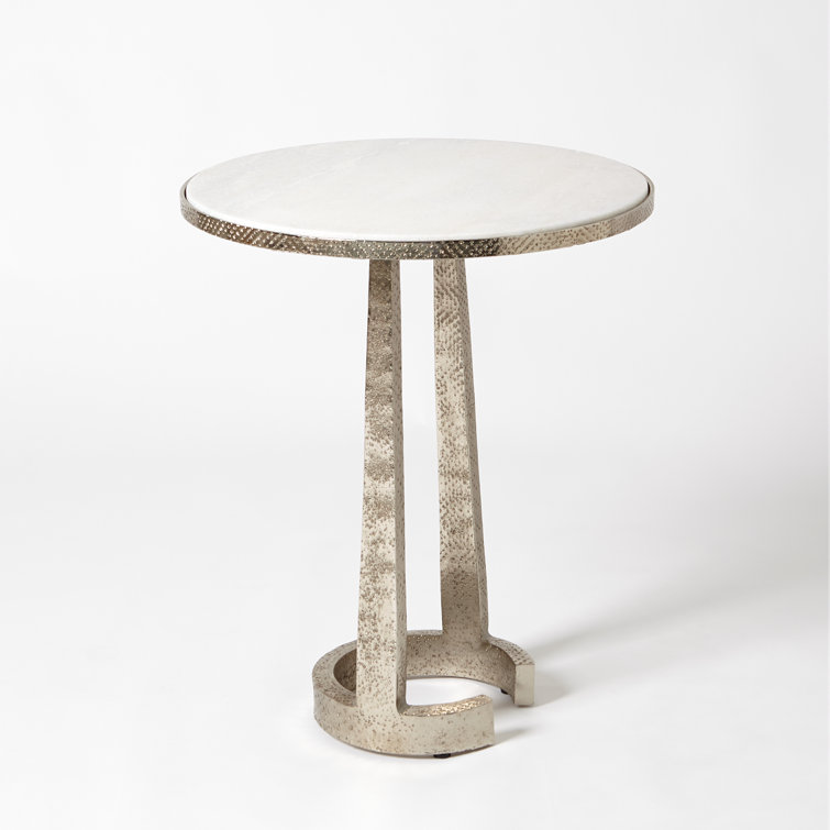 Elegant Round White Marble and Nickel C-Table, Large