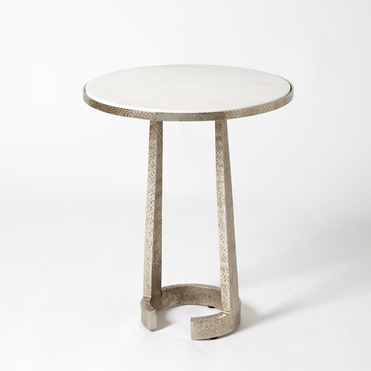 Elegant Round White Marble and Nickel C-Table, Large