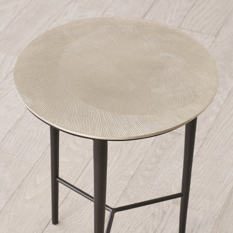 Antique Nickel Round Metal Accent Table, 16" Wide
