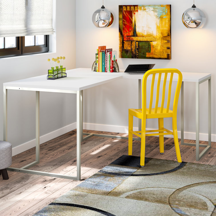 White L-Shaped Home Office Desk with Filing Cabinet