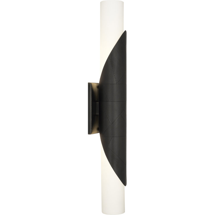 Modern Etched Bronze Dual Cylinder Sconce, 25" Dimmable Direct Wired