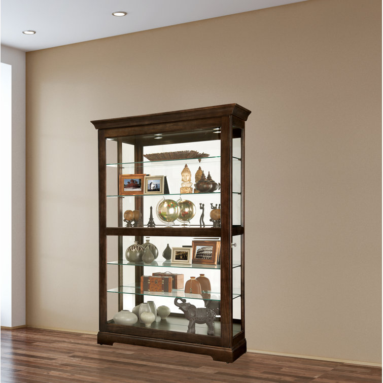 Espresso Finish Lighted Curio Cabinet with Glass Shelves